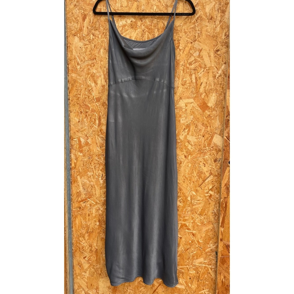 Anthropologie BiasCut Satin Maxi Slip Dress Med Gunmetal Grey Cowl Neck Cocktail